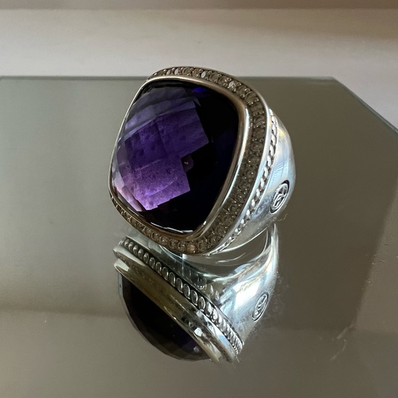 David Yurman 20mm sterling silver diamond amethyst ring NEW⭐️ - Picture 9 of 10